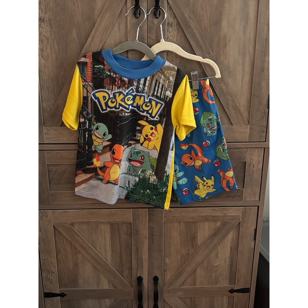 Pokemon Kids Pikachu Squirtle Charmander Bulbasaur Pajama Set Size 6 Blue Yellow
